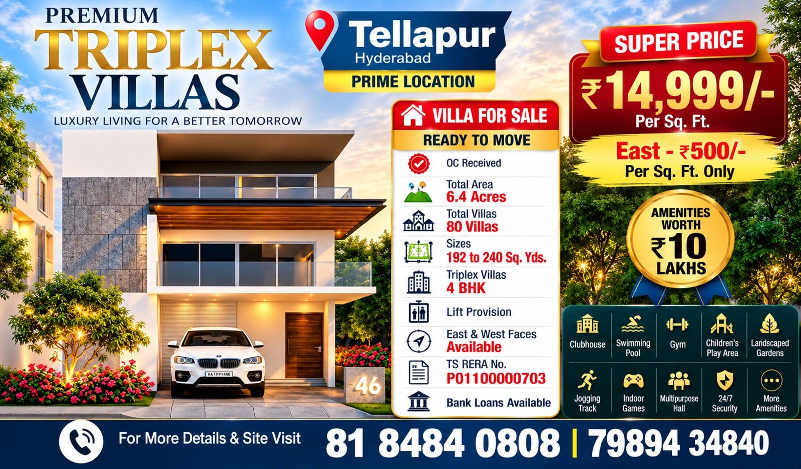 Exterior of Premium Triplex Villas – Tellapur